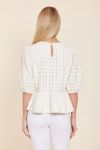 Faux Leather Peplum Eyelet Top