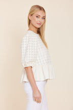 Faux Leather Peplum Eyelet Top
