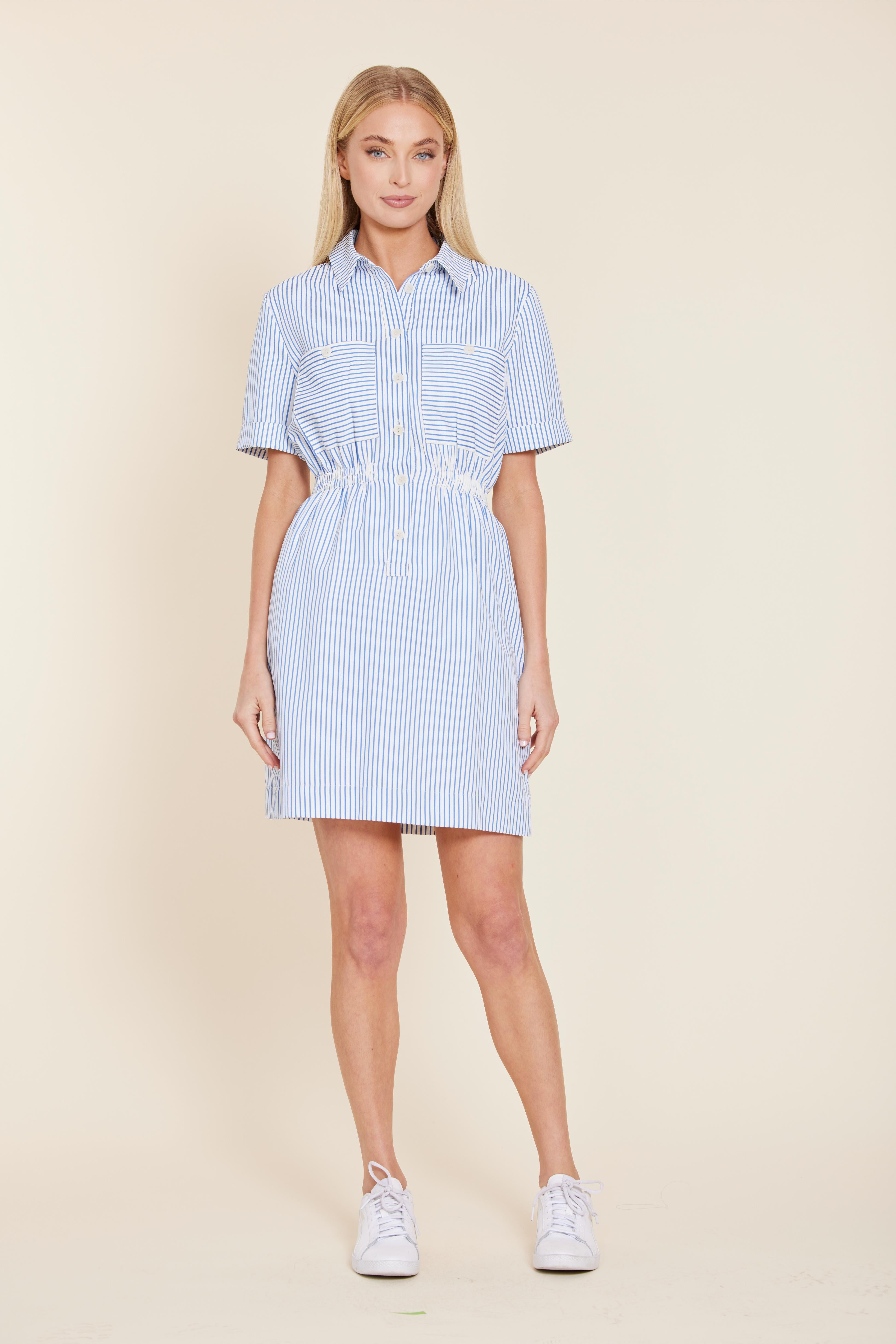 Seersucker Elastic Waist Dress