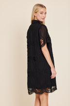 Crepe Embroidered Sheer Shirt Dress