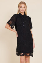 Crepe Embroidered Sheer Shirt Dress