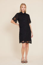 Crepe Embroidered Sheer Shirt Dress