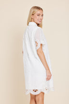 Crepe Embroidered Sheer Shirt Dress