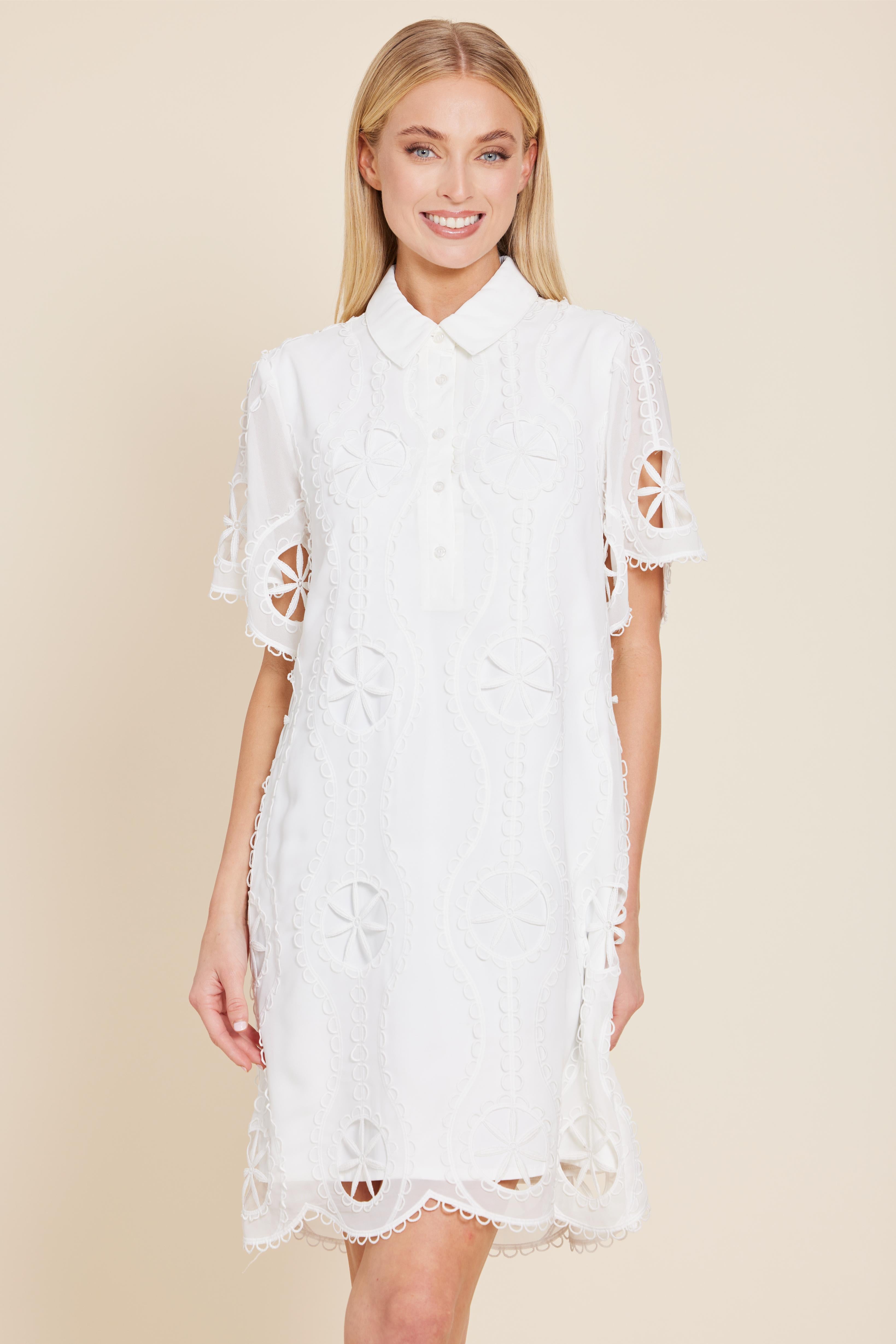 Crepe Embroidered Sheer Shirt Dress