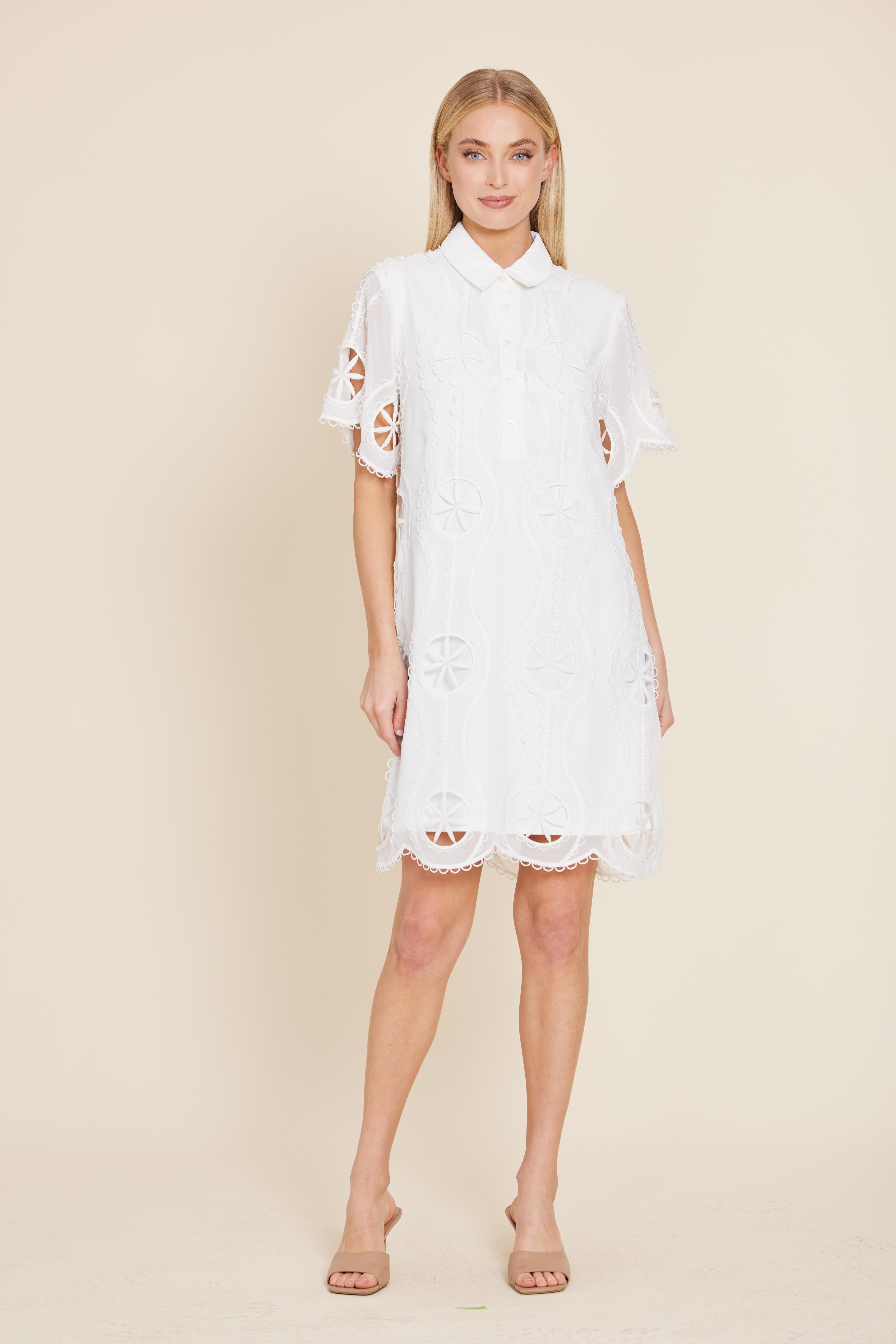 Crepe Embroidered Sheer Shirt Dress