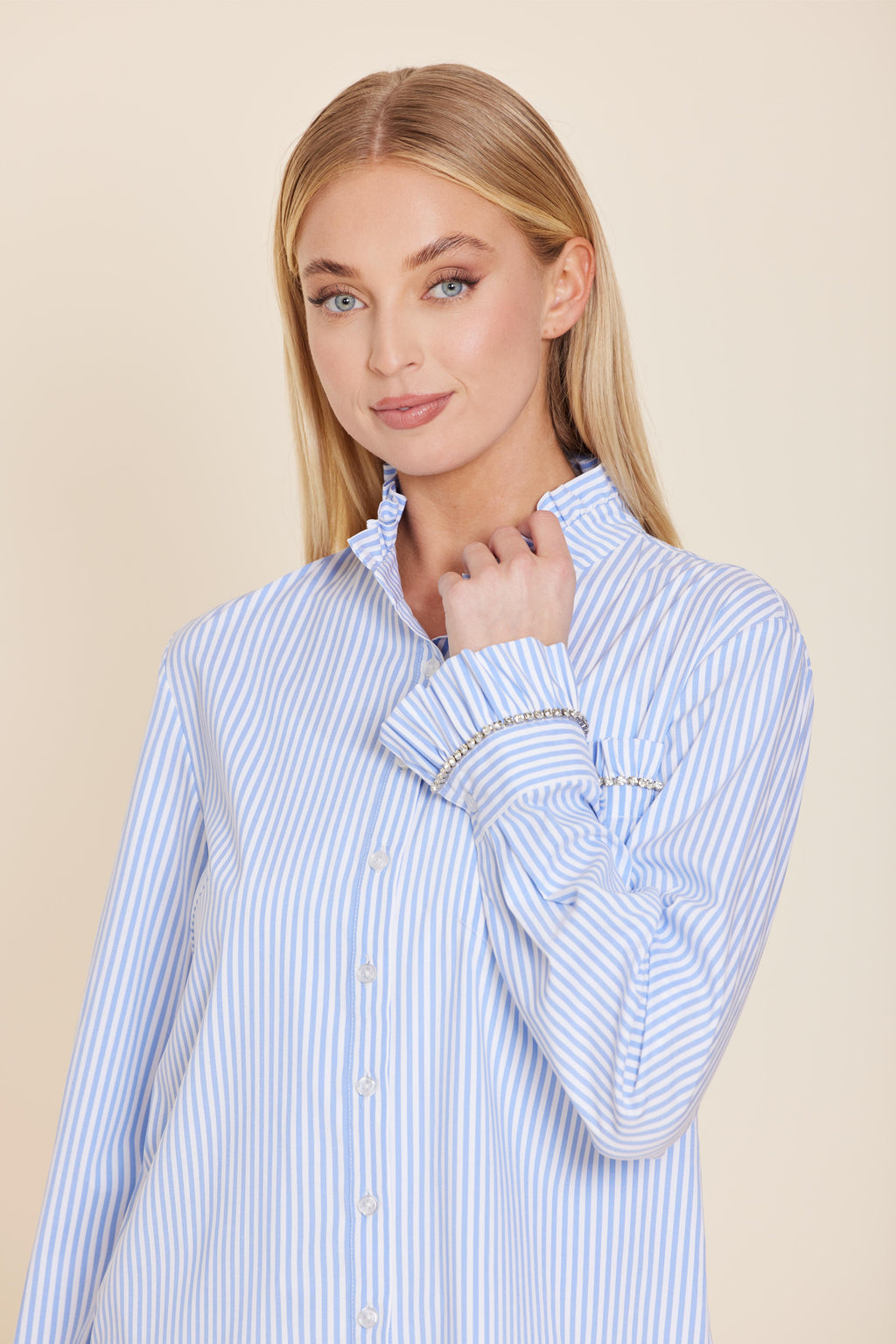 Poplin Rhinestone Longsleeve Top
