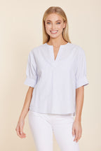 Poplin V-neck Stripe Top