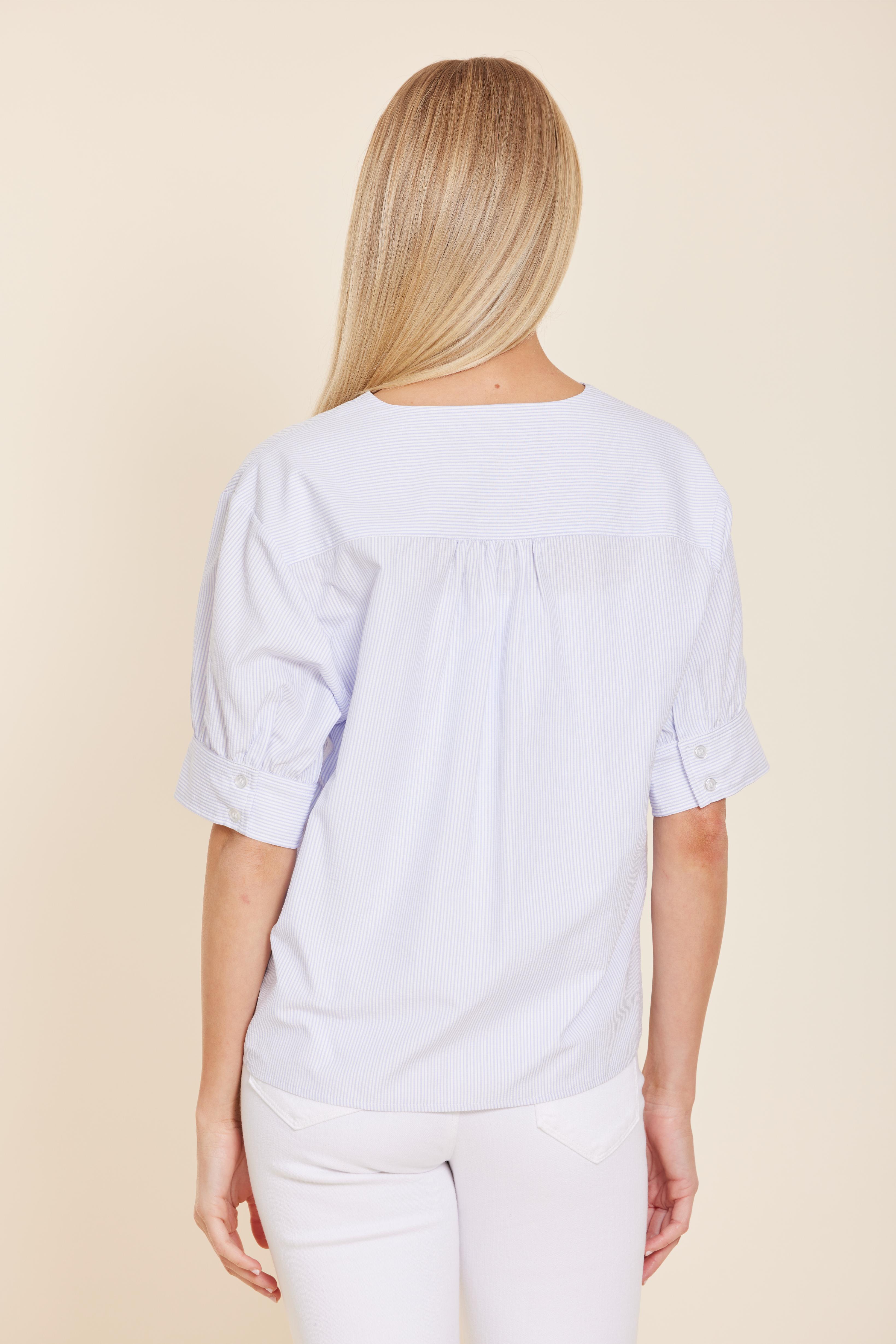 Poplin V-neck Stripe Top
