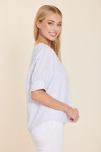 Poplin V-neck Stripe Top