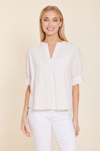 Poplin V-neck Stripe Top