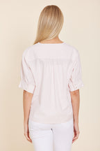 Poplin V-neck Stripe Top