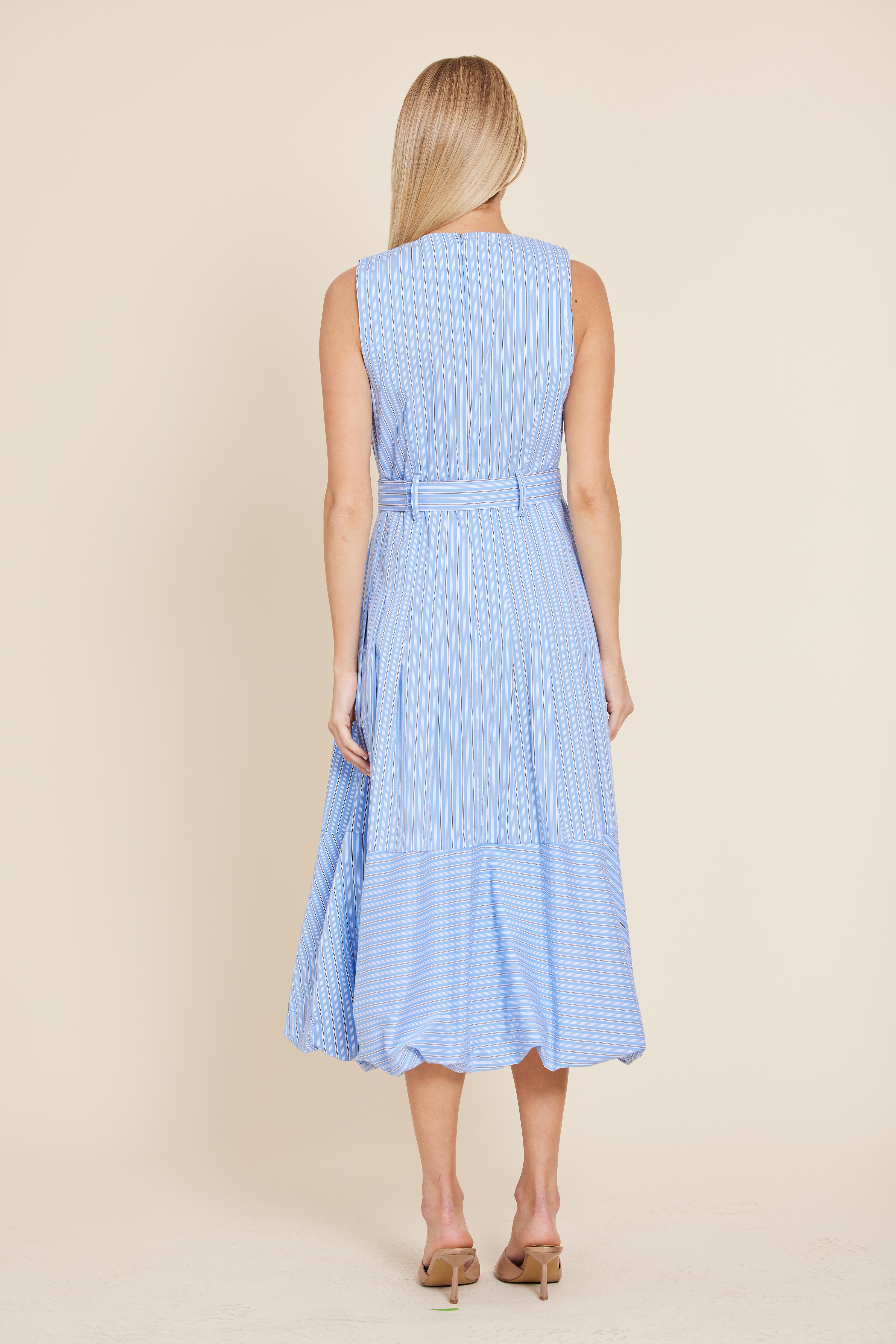Poplin Belted Bubble Midi Dress