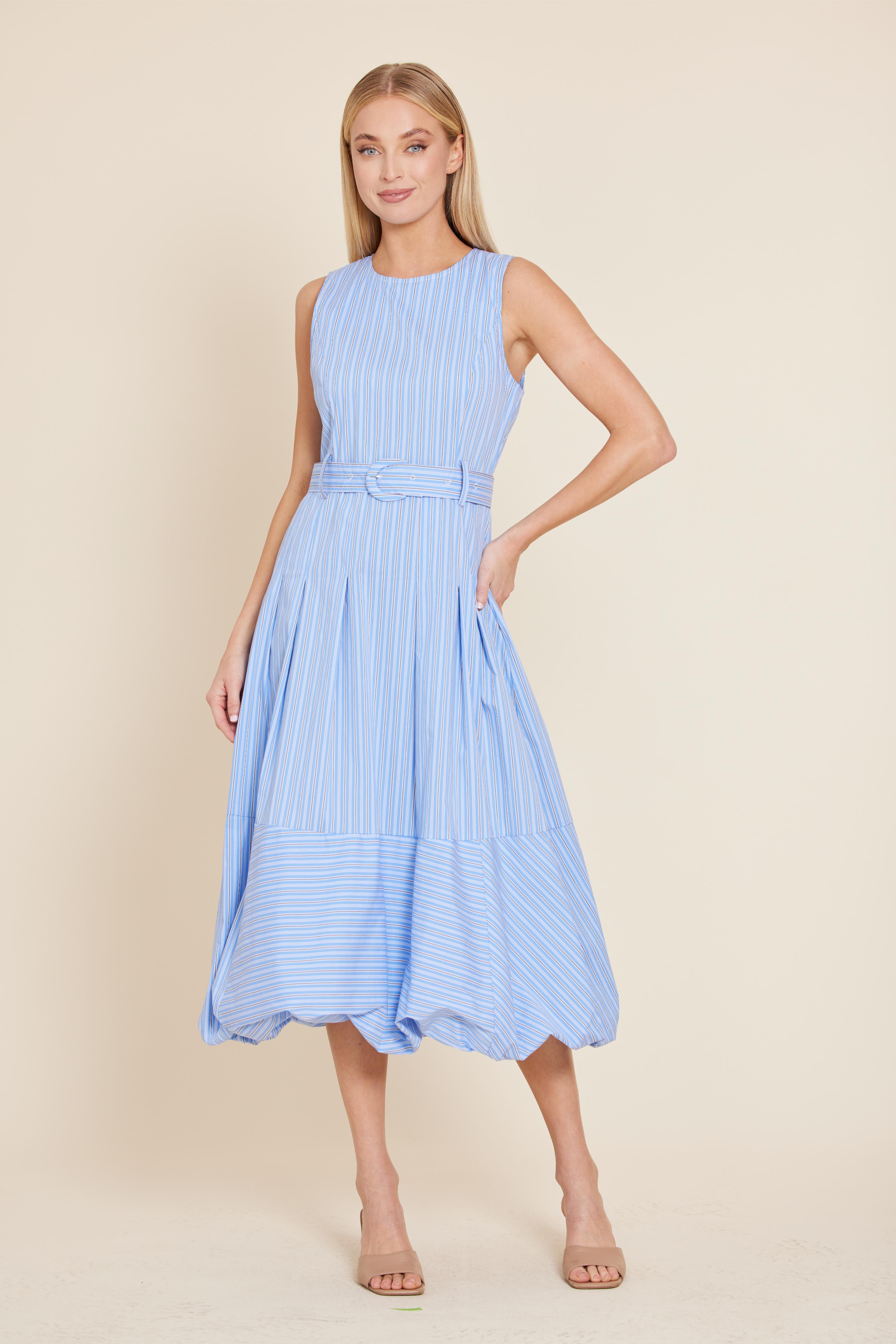 Poplin Belted Bubble Midi Dress
