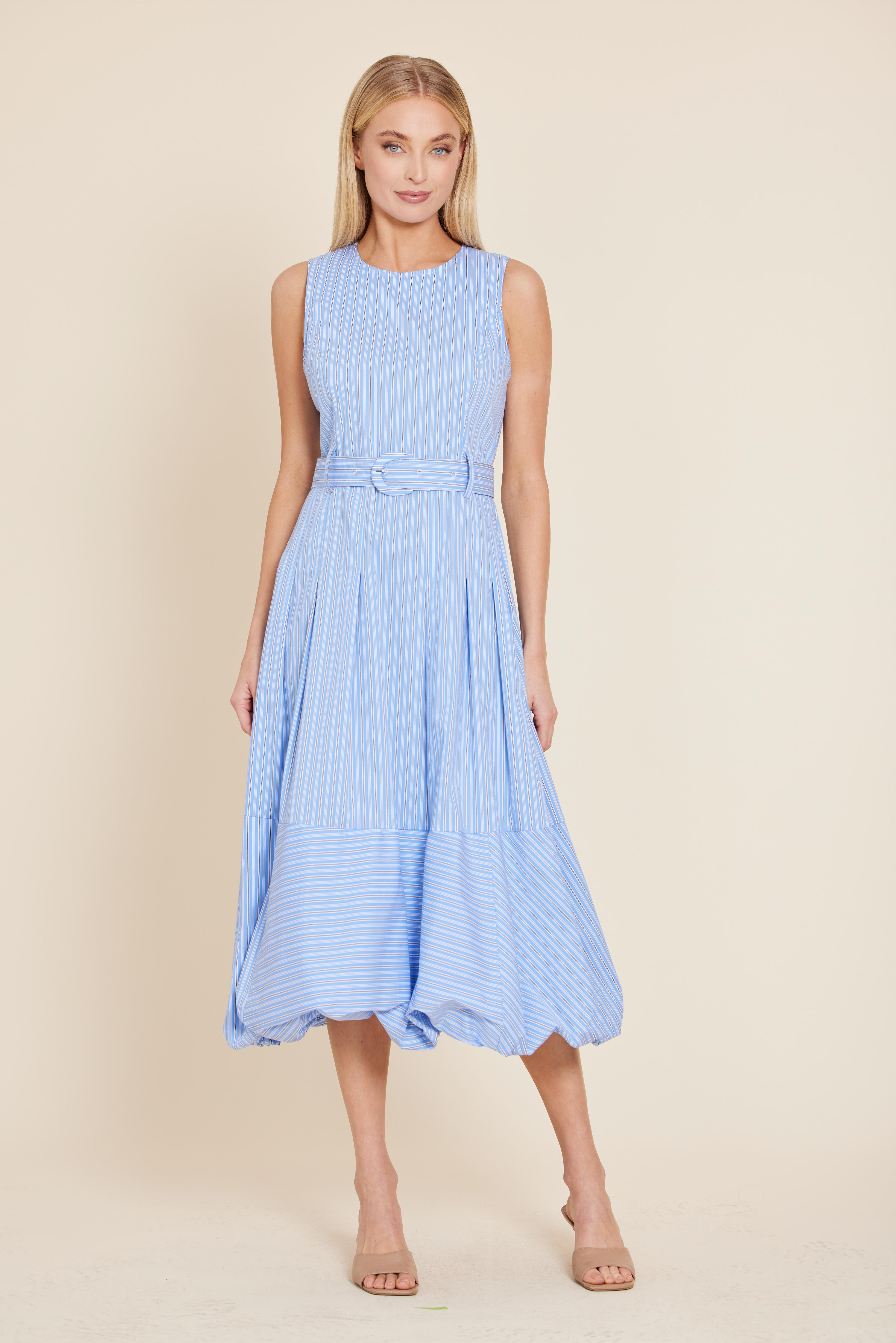Poplin Belted Bubble Midi Dress