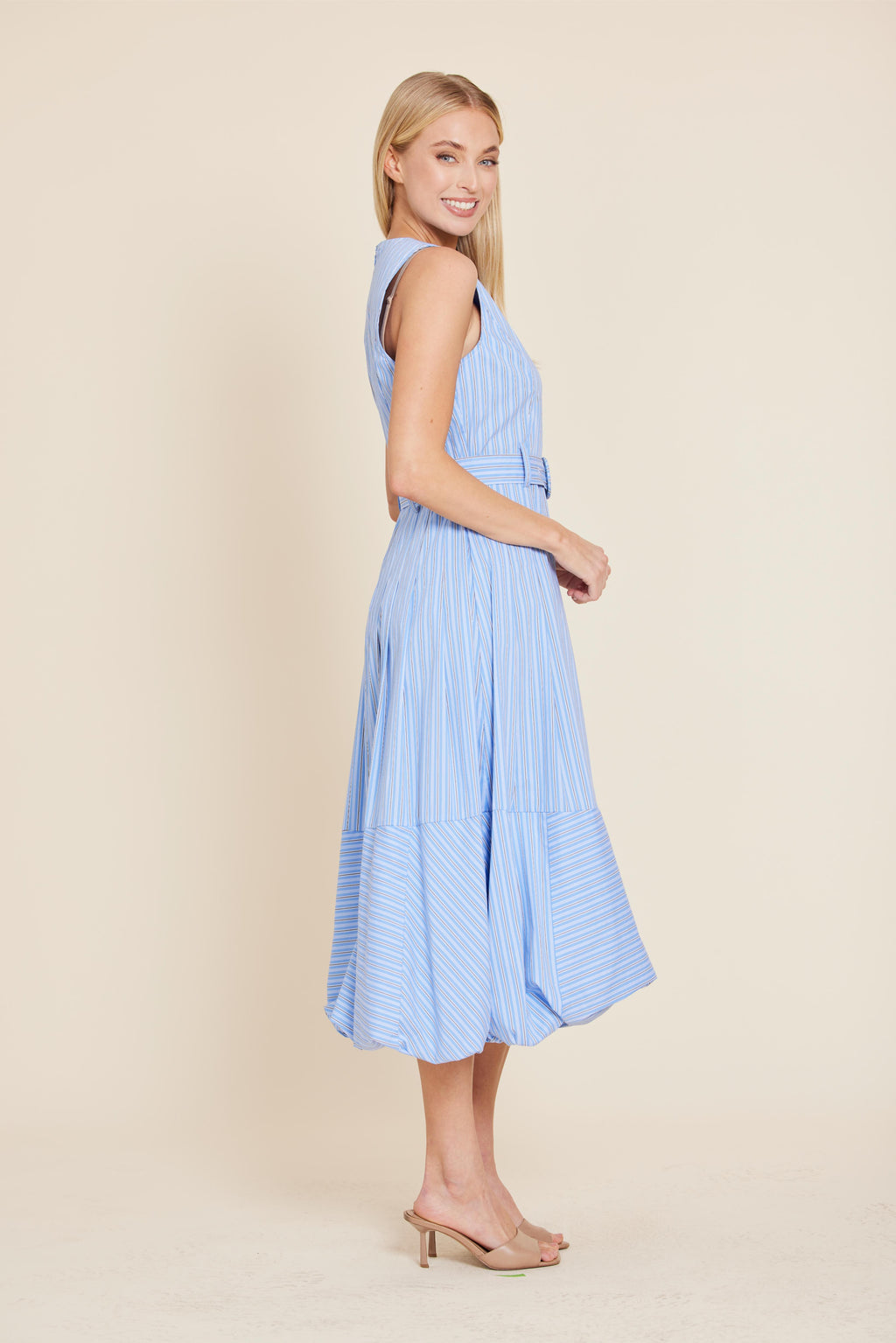 Poplin Belted Bubble Midi Dress