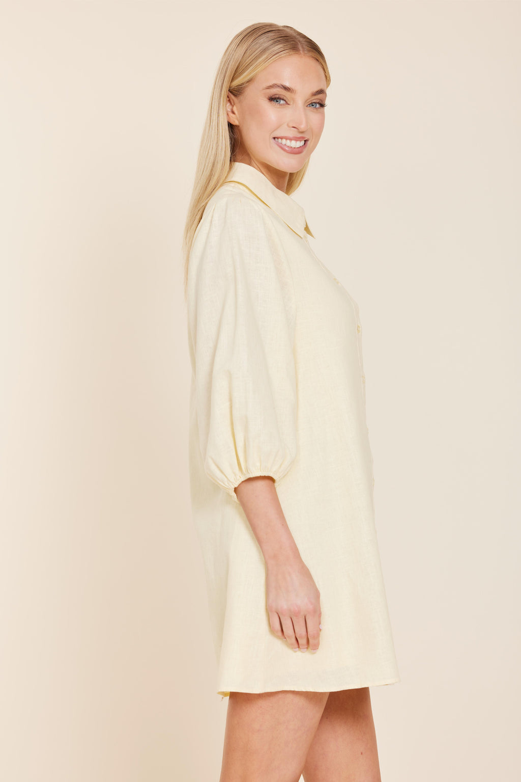 Linen Exagerrated Sleeve Dress