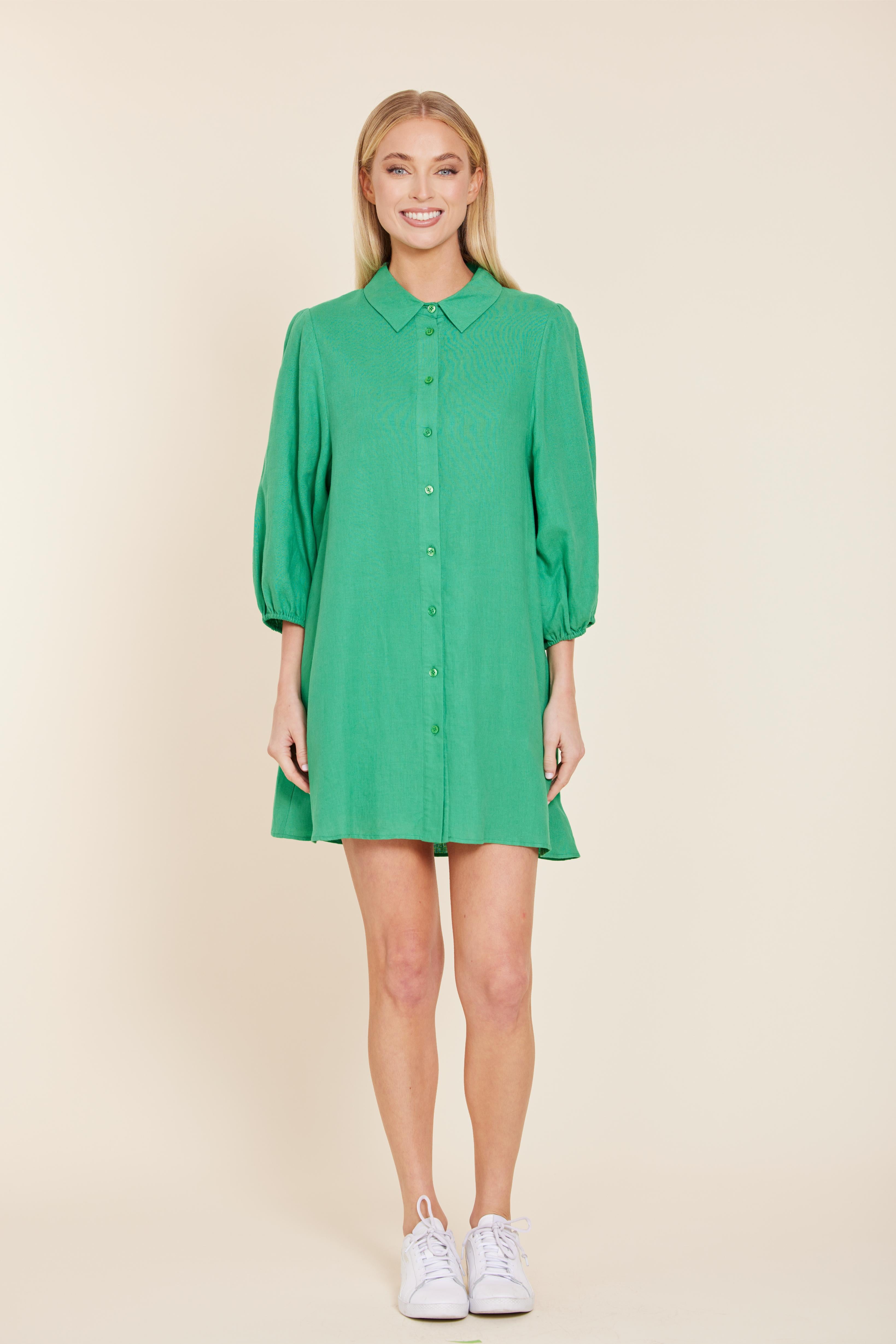 Linen Exagerrated Sleeve Dress