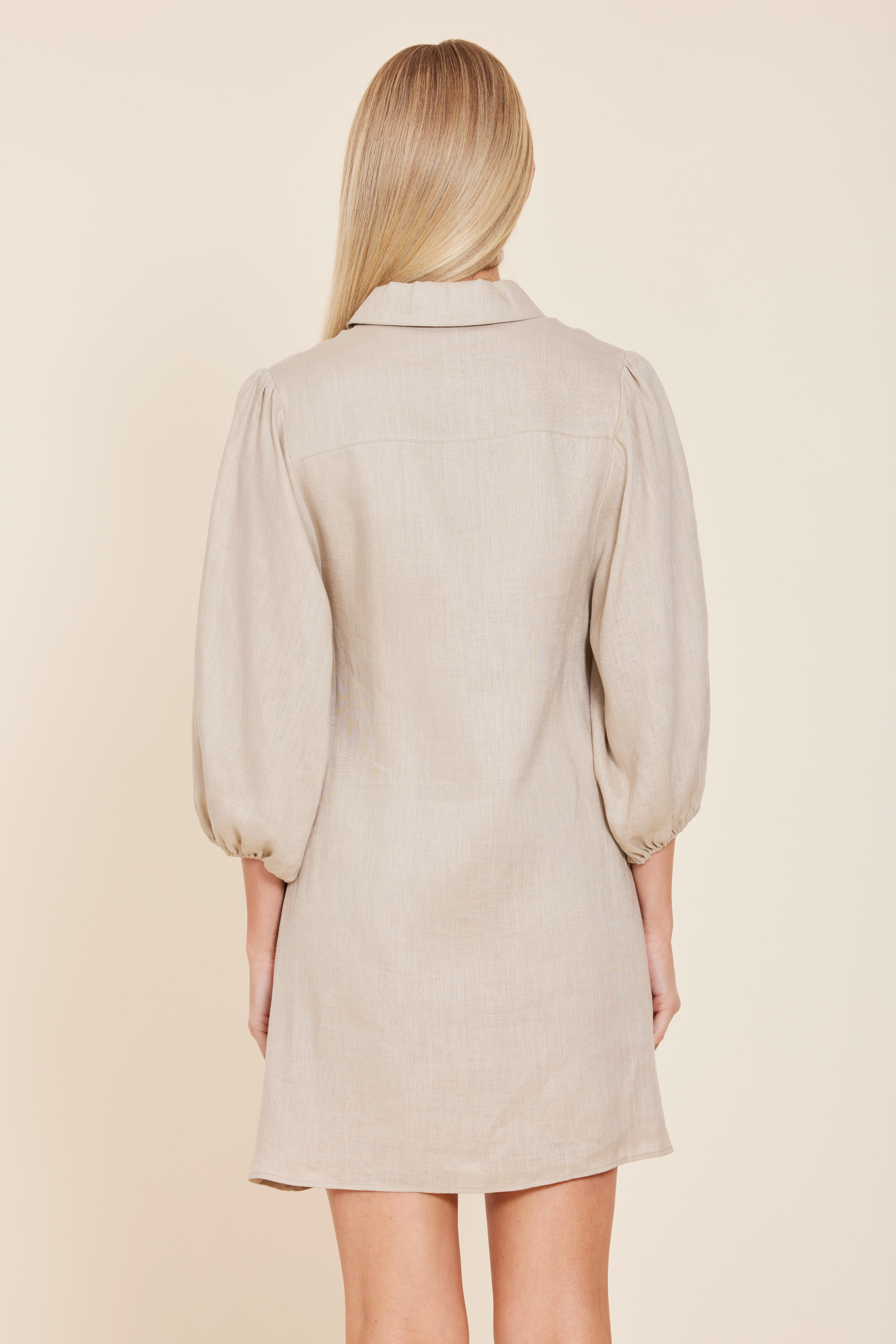Linen Exagerrated Sleeve Dress