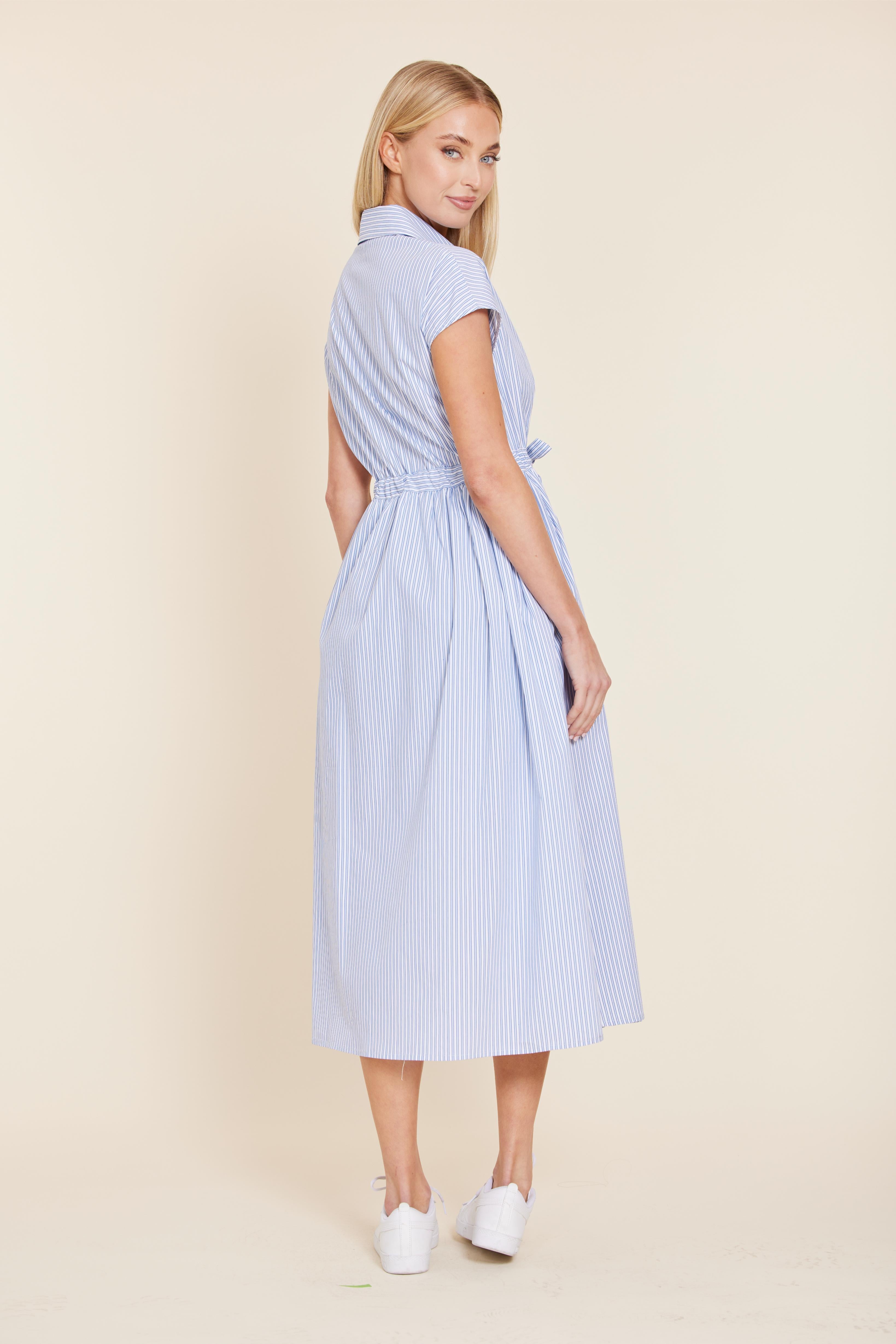 Poplin Belted Shirt Midi Dress