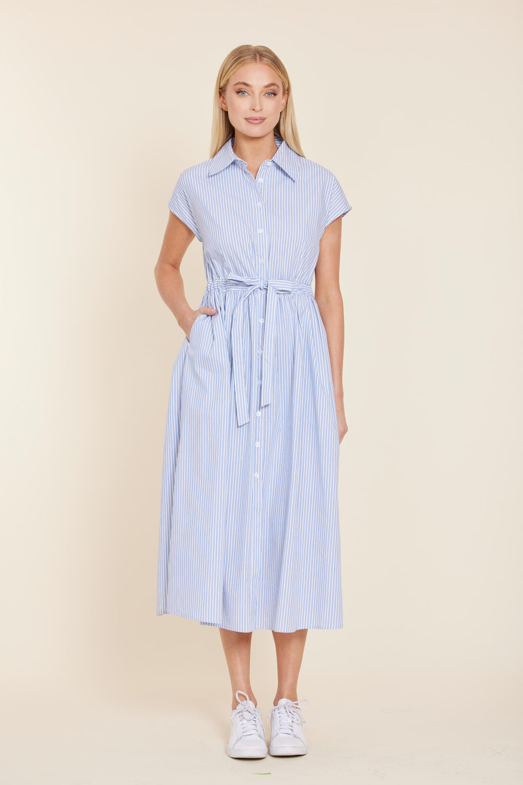 Poplin Belted Shirt Midi Dress