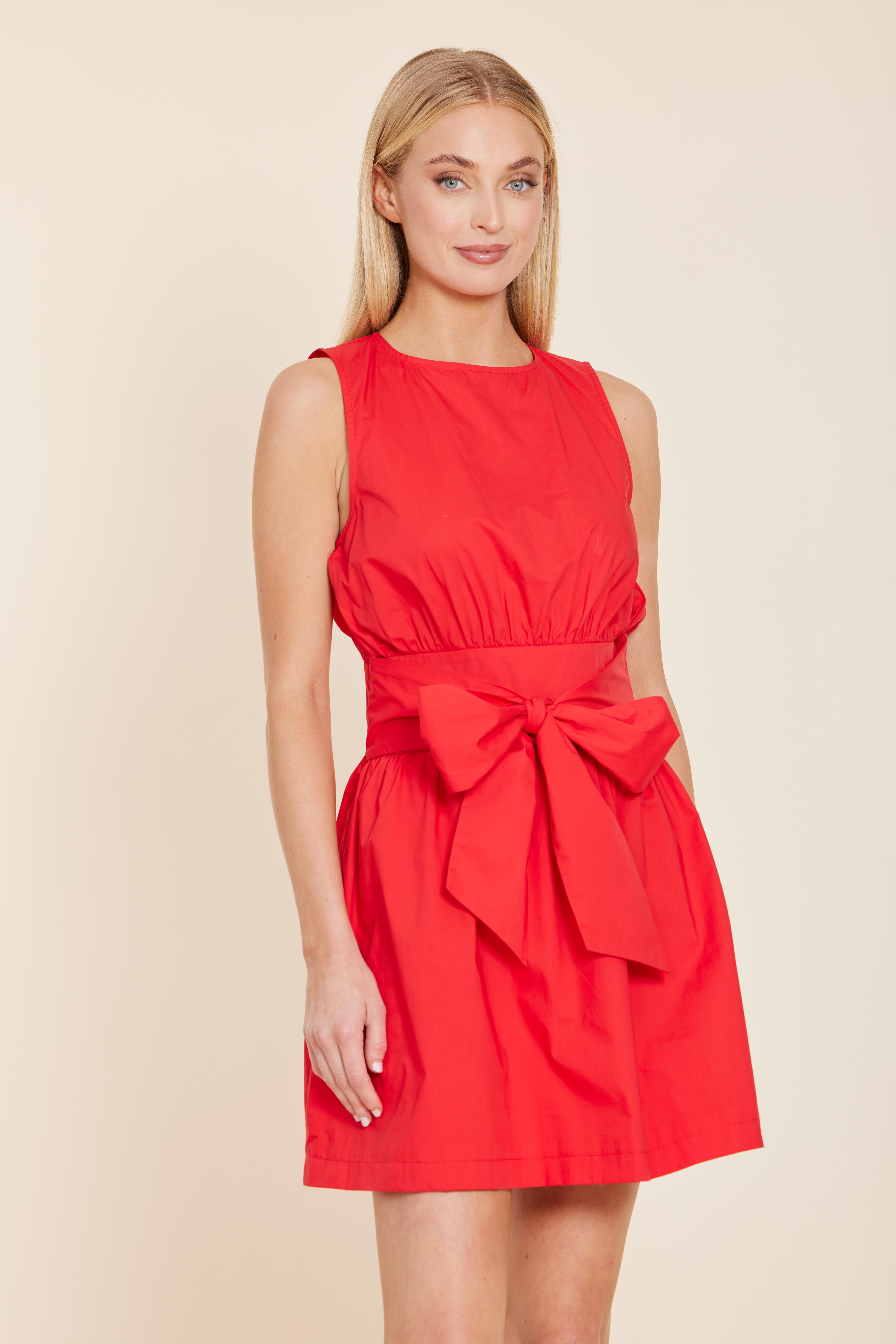 Poplin Sleeveless Belted Dress