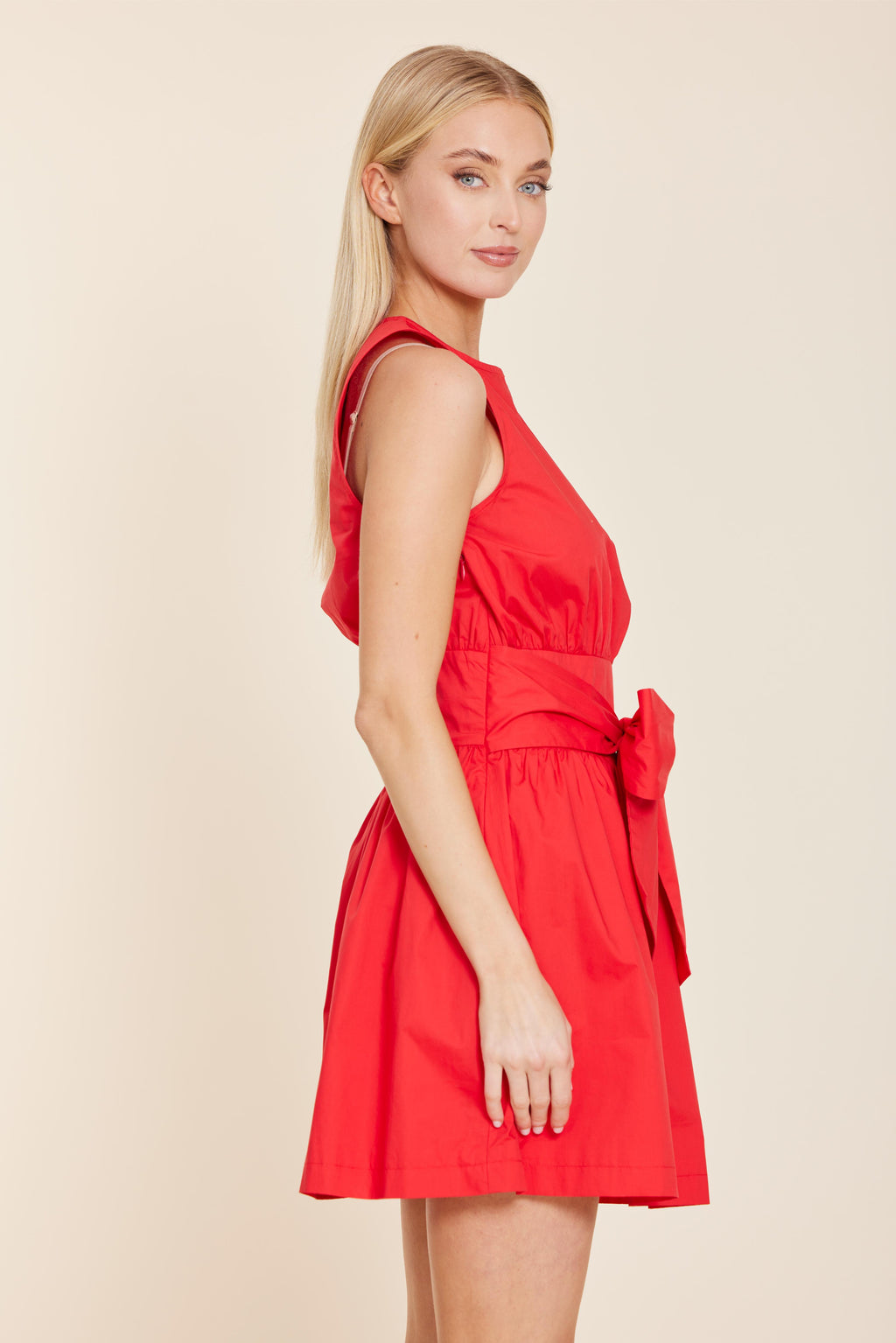 Poplin Sleeveless Belted Dress