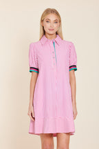 Poplin Shirt Dress with Knit Stripe Trim