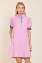 Poplin Shirt Dress with Knit Stripe Trim