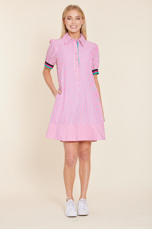 Poplin Shirt Dress with Knit Stripe Trim
