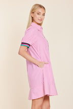 Poplin Shirt Dress with Knit Stripe Trim