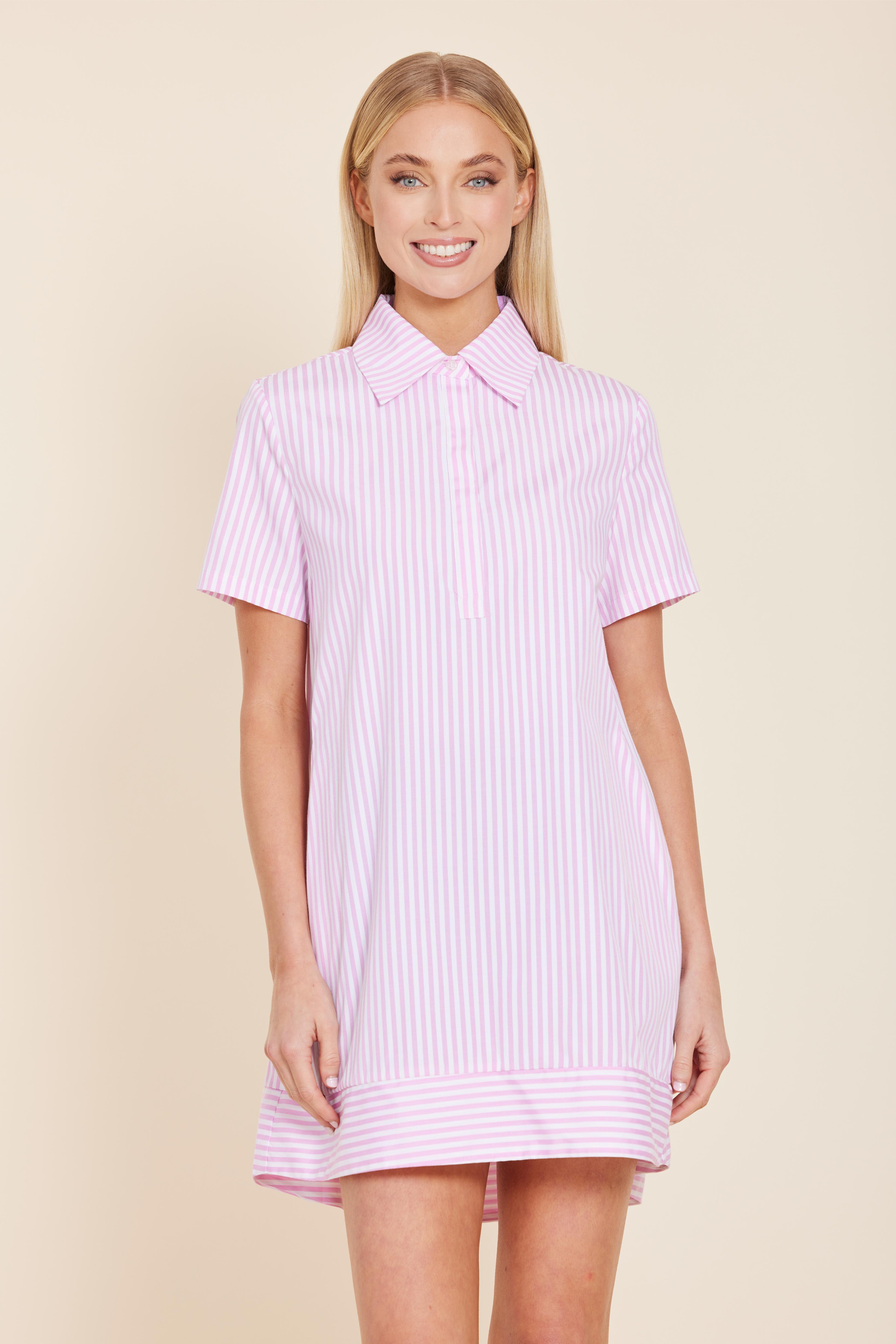 Poplin Striped Shift Dress Pink/White / S Poplin Striped Shift Dress Pink/White / S