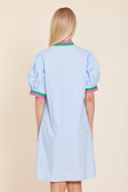 Poplin V-neck Dress with Stripe Trim