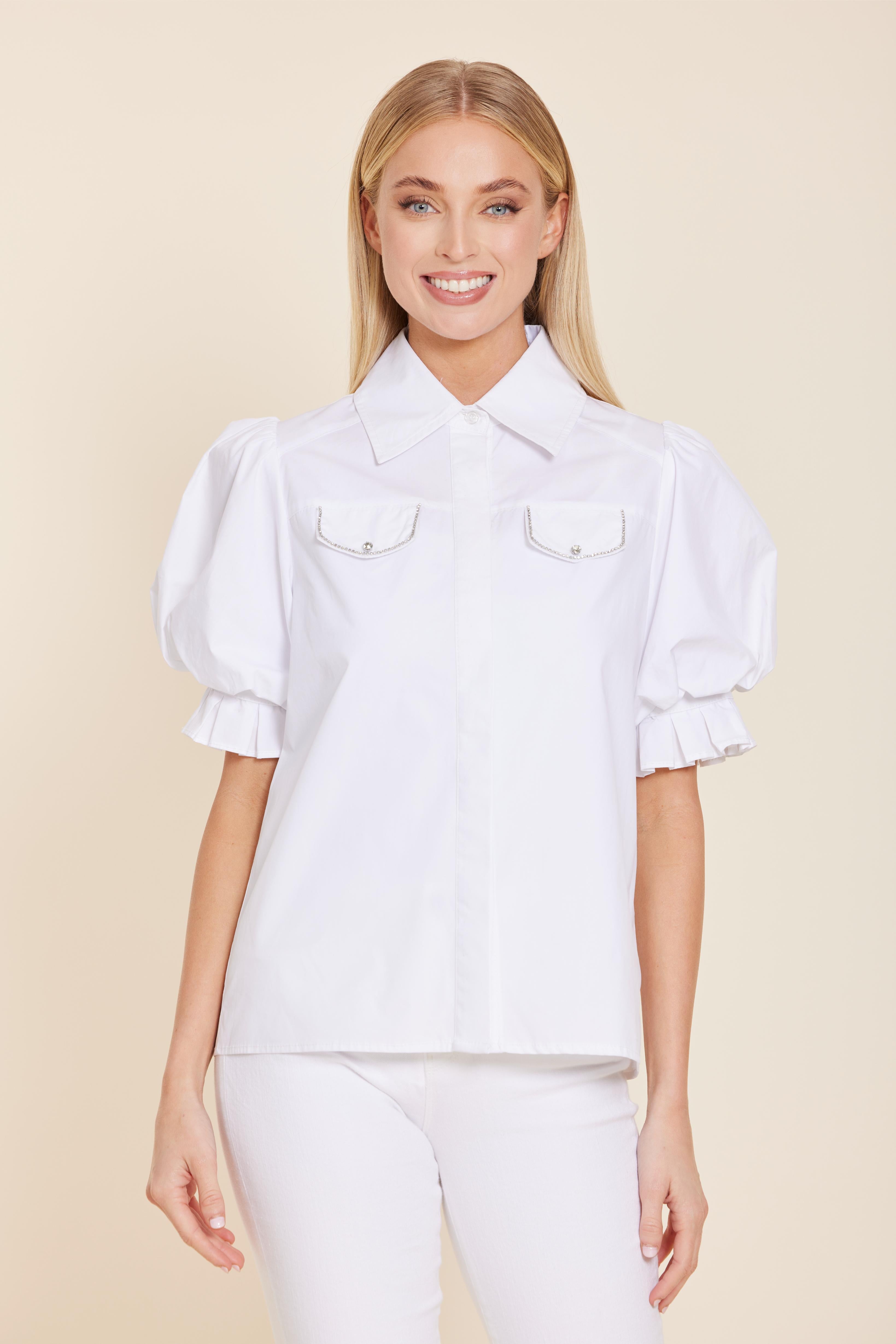 Poplin Rhinestone Detail Top