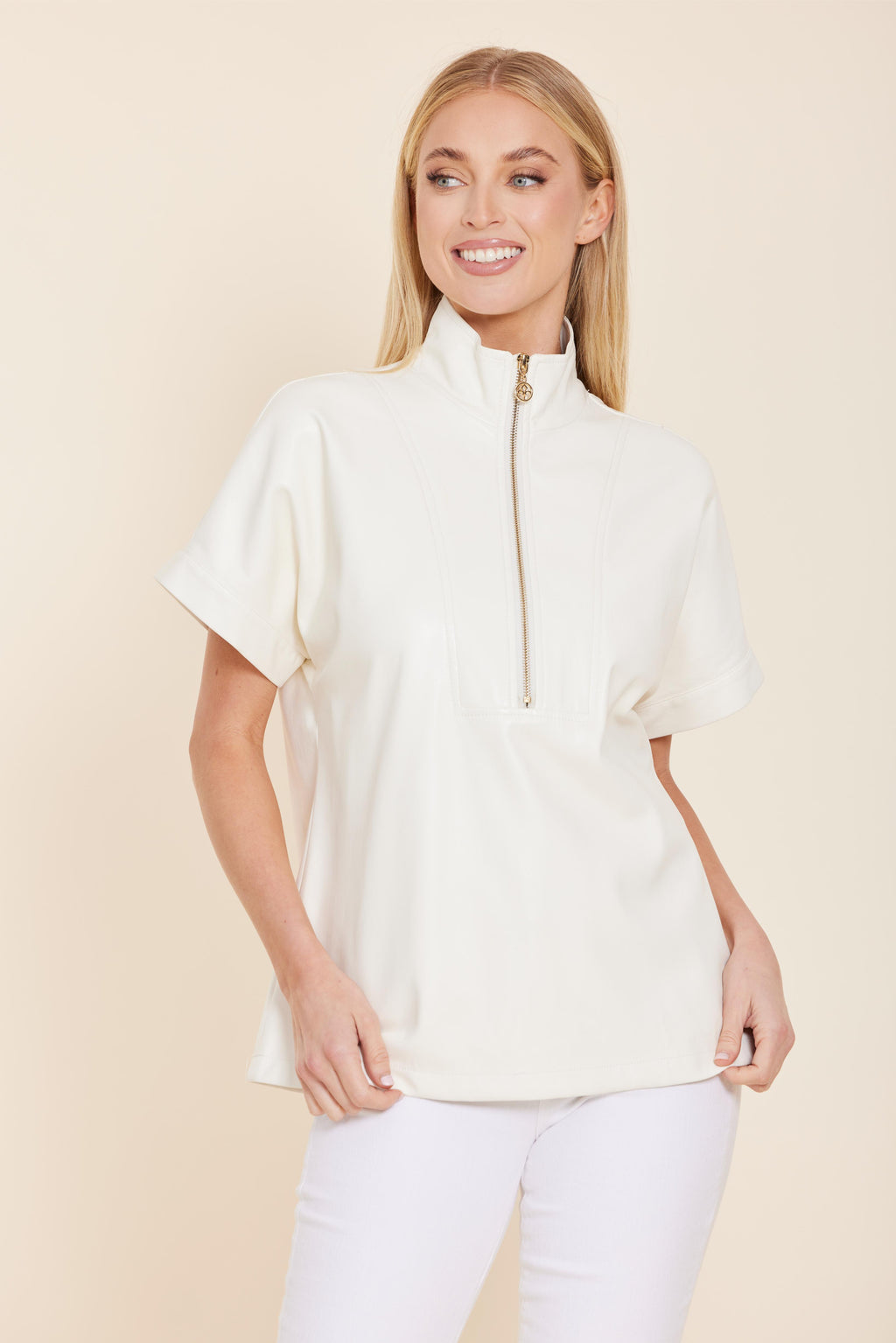Faux Leather Zip Up Top