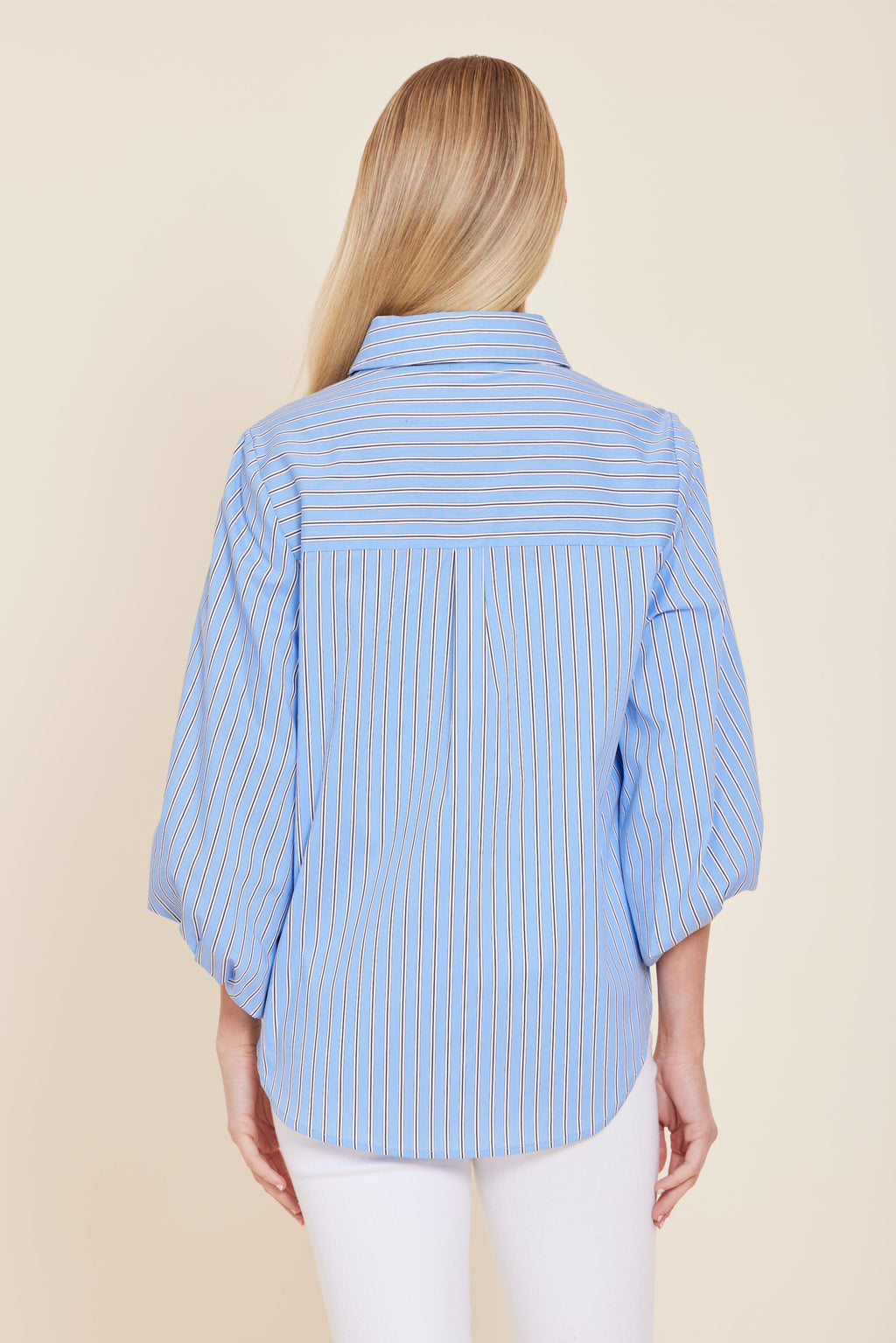 Poplin Striped Exaggerated Sleeve Top