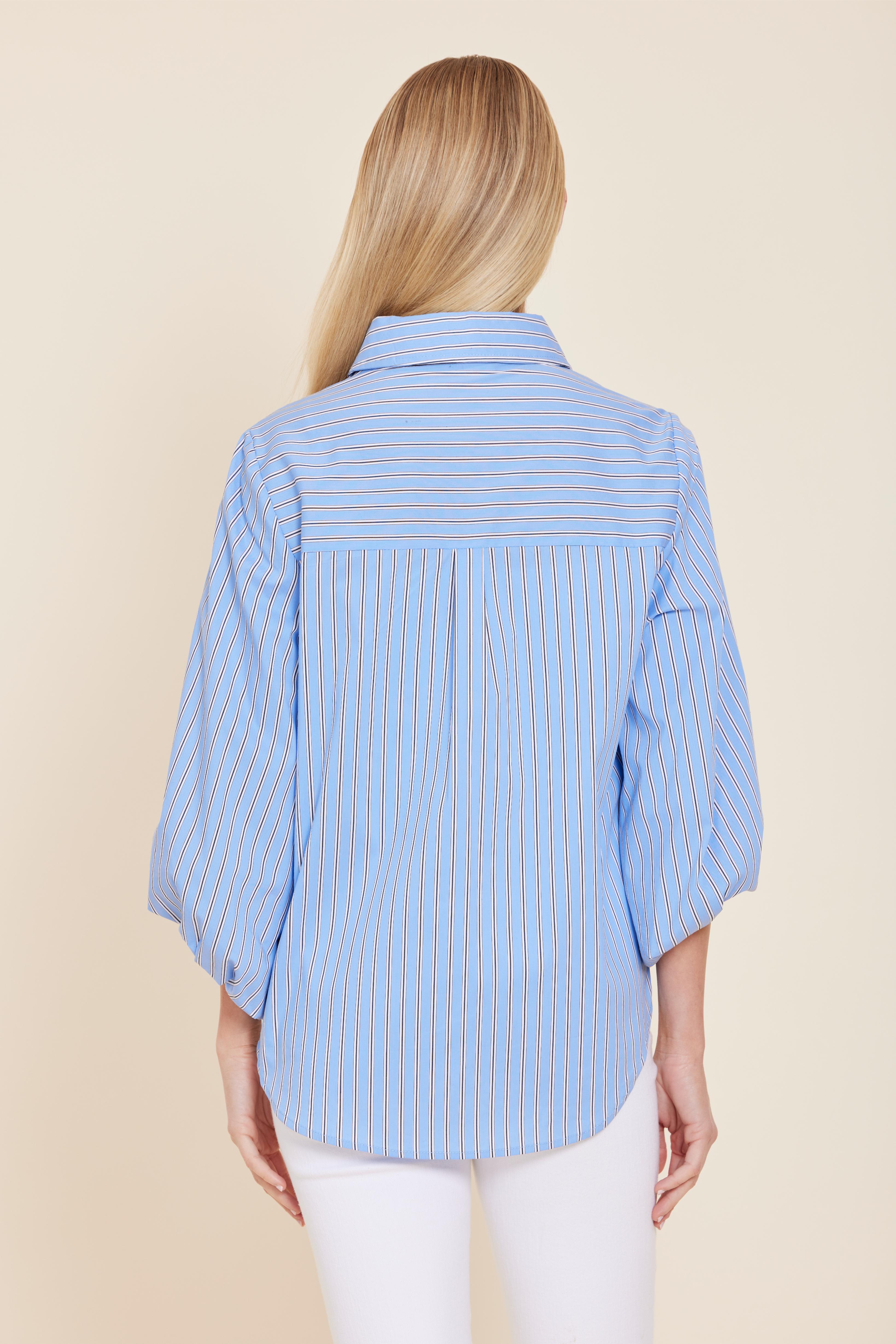 Poplin Striped Exaggerated Sleeve Top