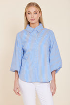 Poplin Striped Exaggerated Sleeve Top
