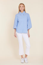 Poplin Striped Exaggerated Sleeve Top