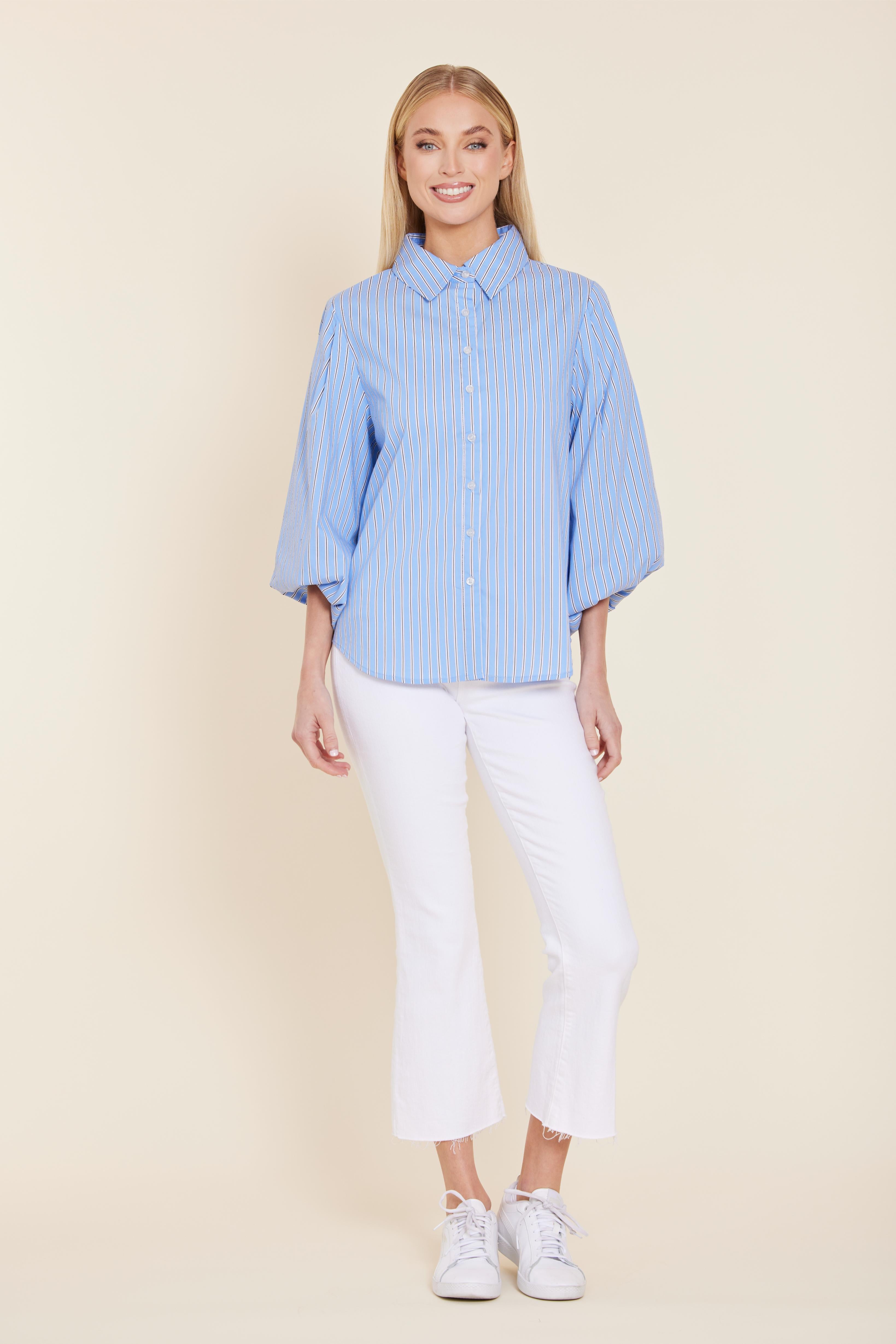 Poplin Striped Exaggerated Sleeve Top