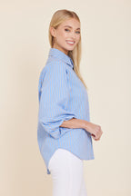 Poplin Striped Exaggerated Sleeve Top