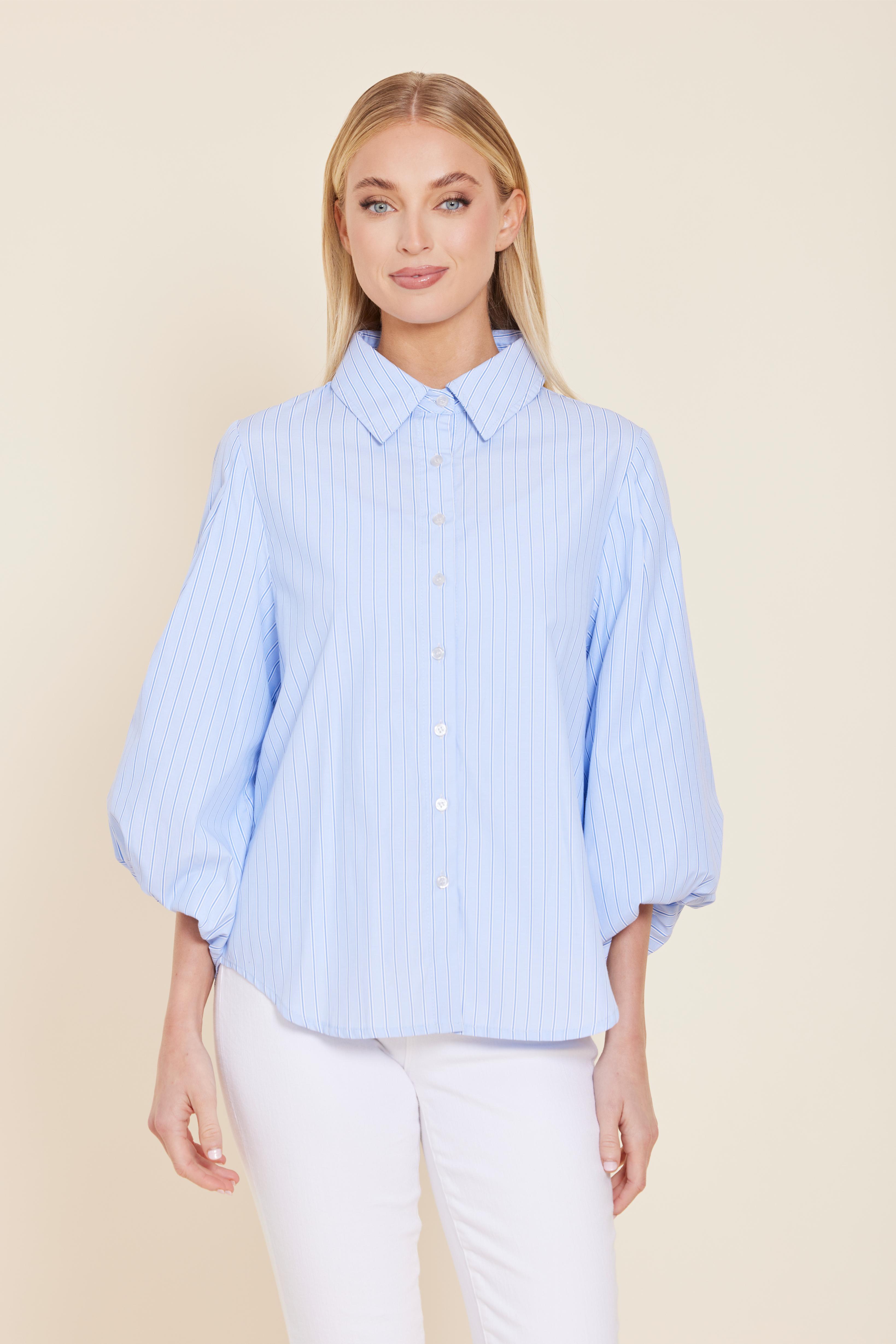 Poplin Striped Exaggerated Sleeve Top