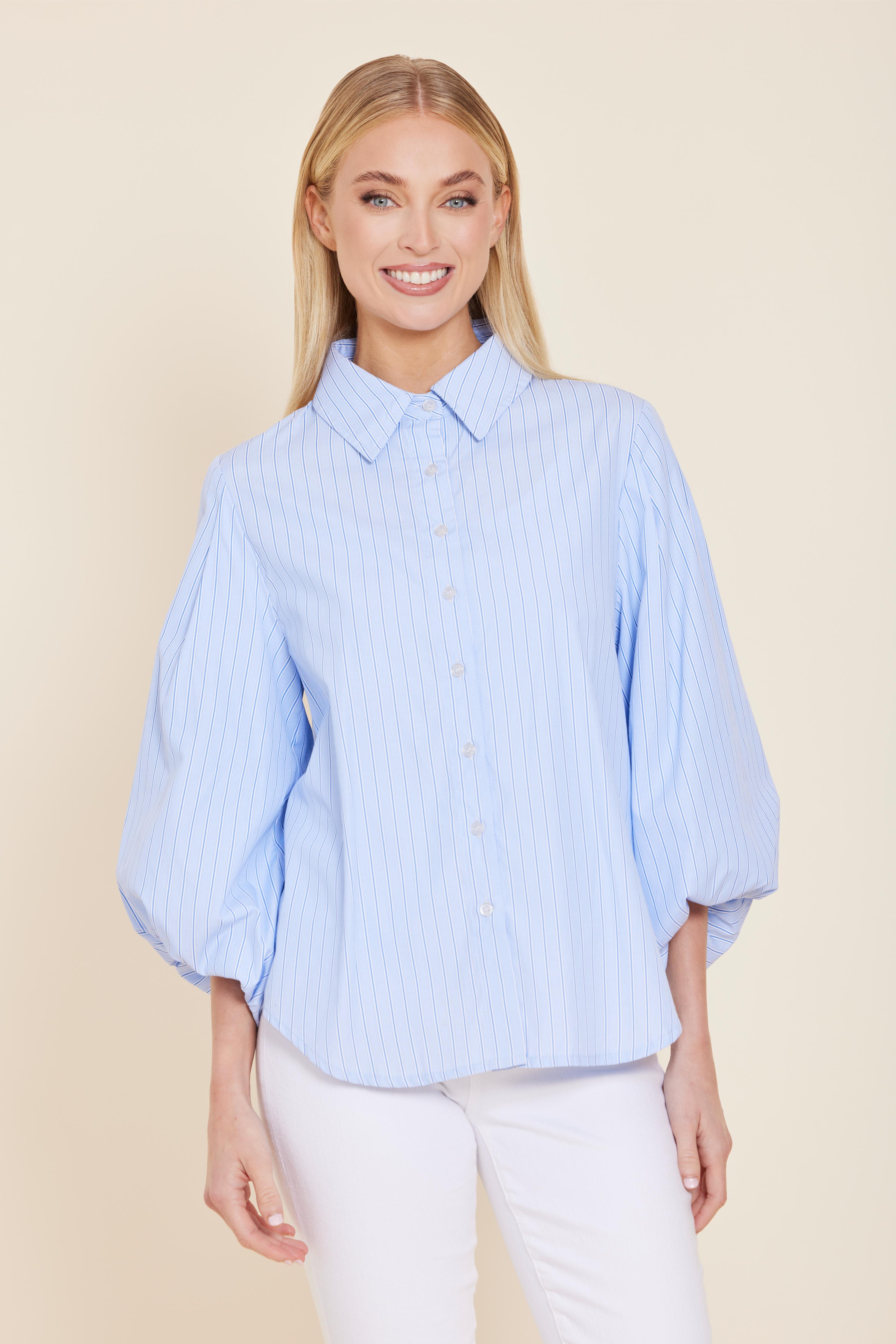 Poplin Striped Exaggerated Sleeve Top