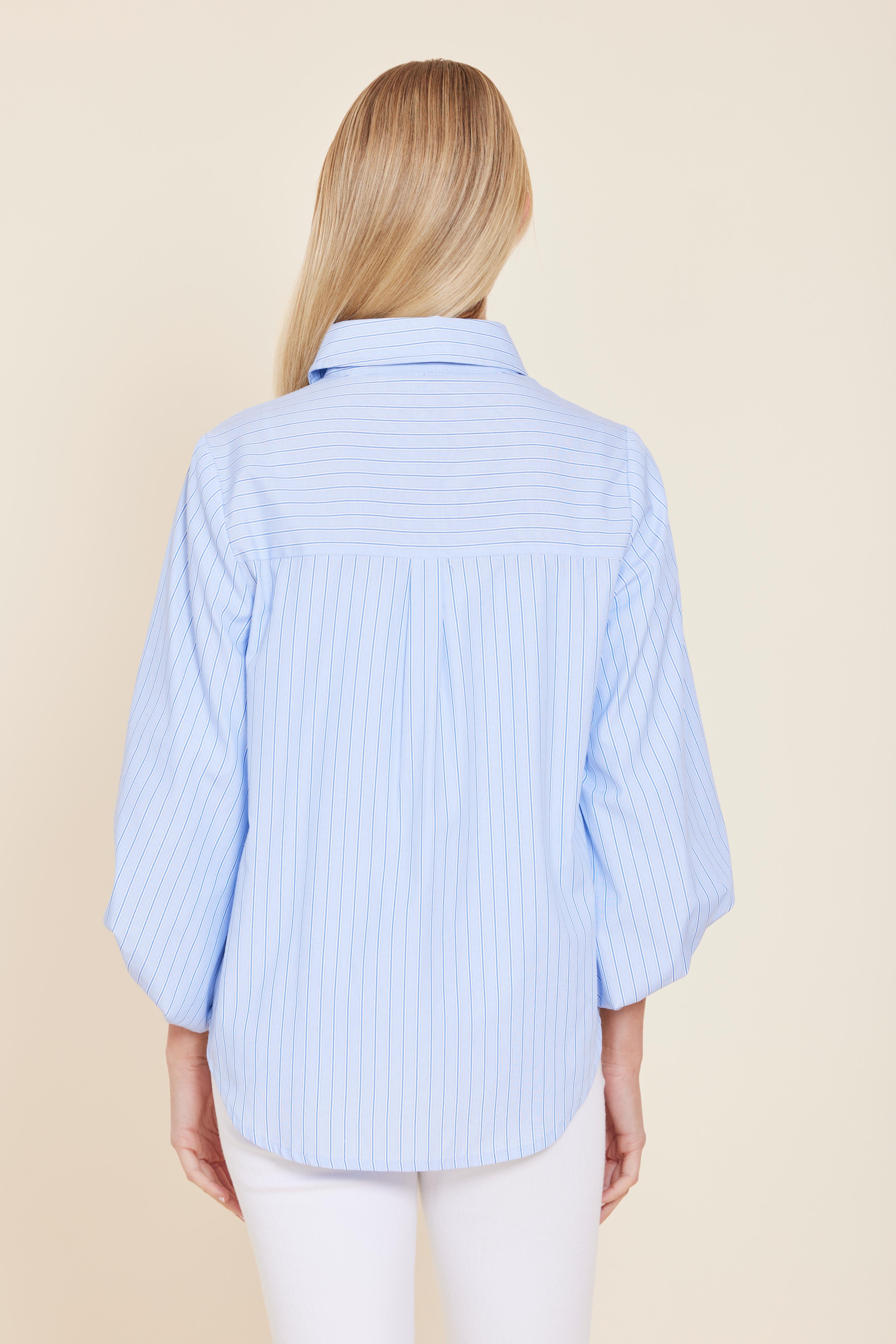 Poplin Striped Exaggerated Sleeve Top