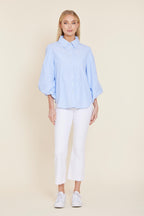 Poplin Striped Exaggerated Sleeve Top