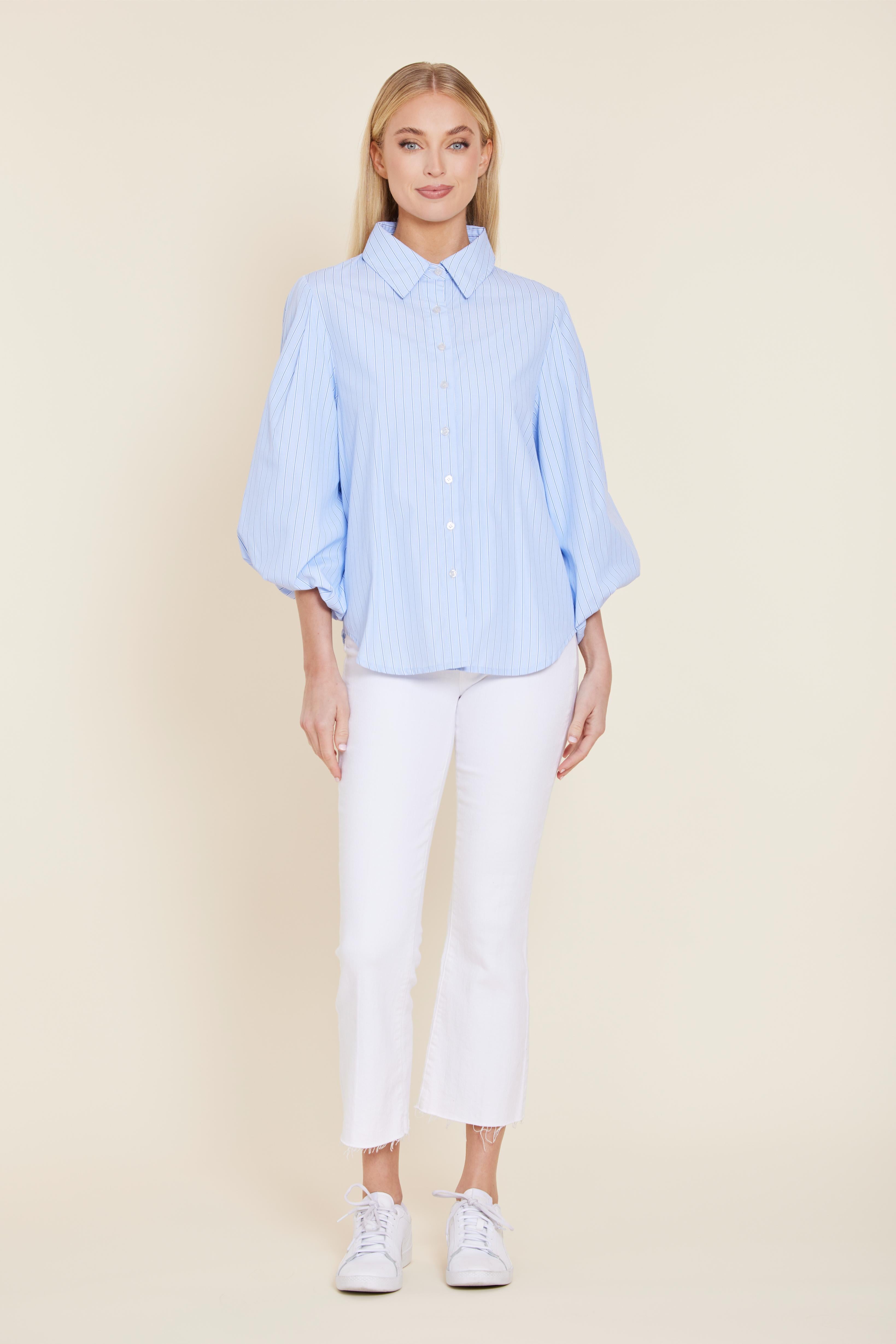 Poplin Striped Exaggerated Sleeve Top