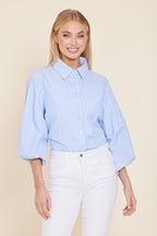 Poplin Striped Exaggerated Sleeve Top