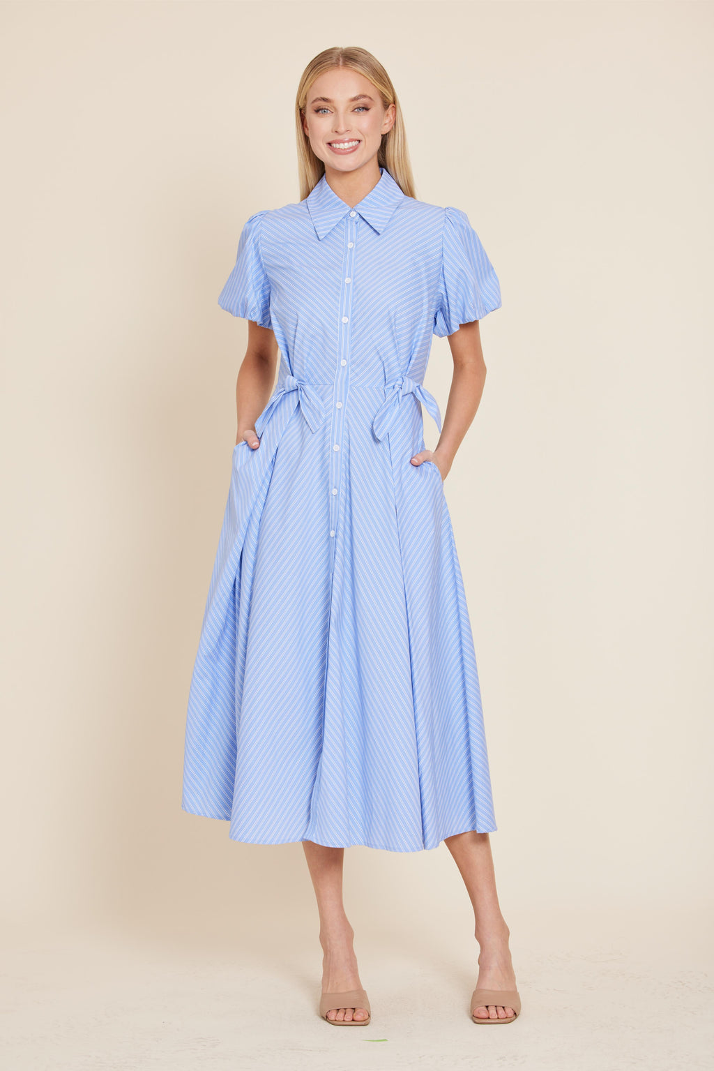 Poplin Bow Waist Midi Dress