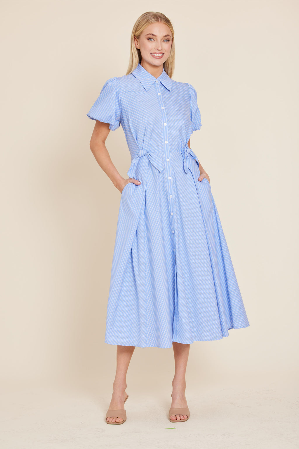Poplin Bow Waist Midi Dress