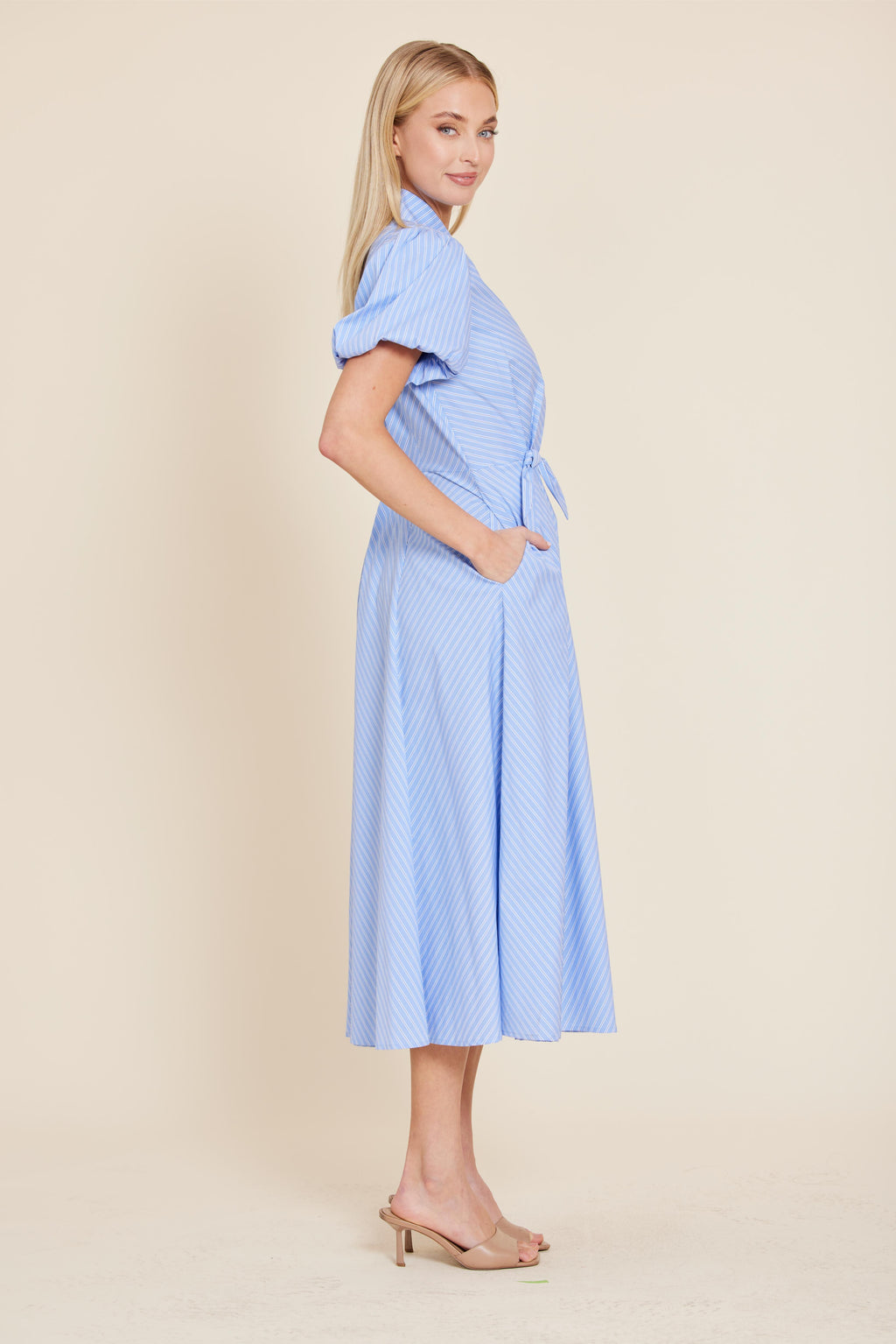 Poplin Bow Waist Midi Dress