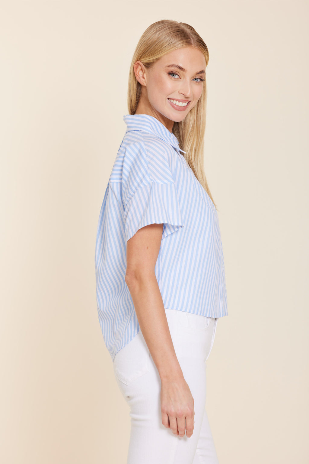 Poplin Striped Button Down Top